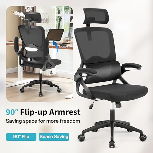 Nexthro Ergonomic Office Chair,Mesh Office Chair with Lumbar Support,High Back Desk Chair with Flip-up Arms,400 lbs Big and Tall Computer Chair with Headrest,Comfy Desk Chairs