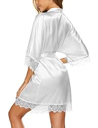 Avidlove - Kimono corto de satén para mujer, color puro, tallas S-XXL