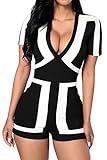 Shawhuwa Womens Sexy V Neck Short Sleeve Party Romper Clubwear (X-Large, Black)