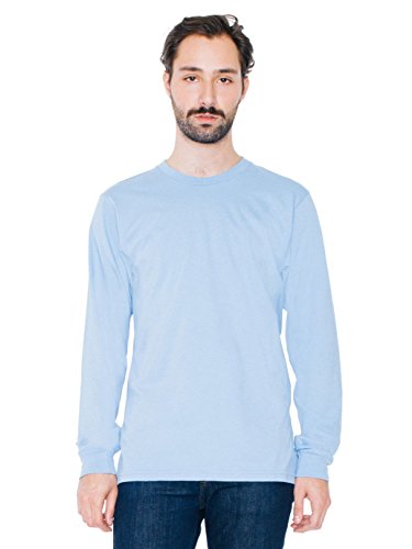 American Apparel Men Fine Jersey Crewneck Long Sleeve T-Shirt Size S Baby Blue