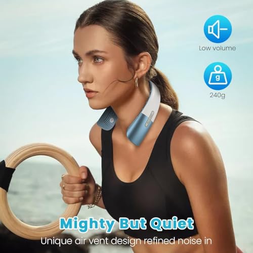 Portable Neck Fan 2X Cooling Pads, 1S Instant Cooling and 5 Speed Wind Adjustment Neck Cooler,Bladeless Fan Neck Air Conditioner, 4000mAh Rechargeable Portable Neck Fan to Outdoor Travel Sports Blue