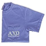 Alpha Chi Omega Script Letters Shirt | Sorority Comfort Colors Pocket Tee (Large)
