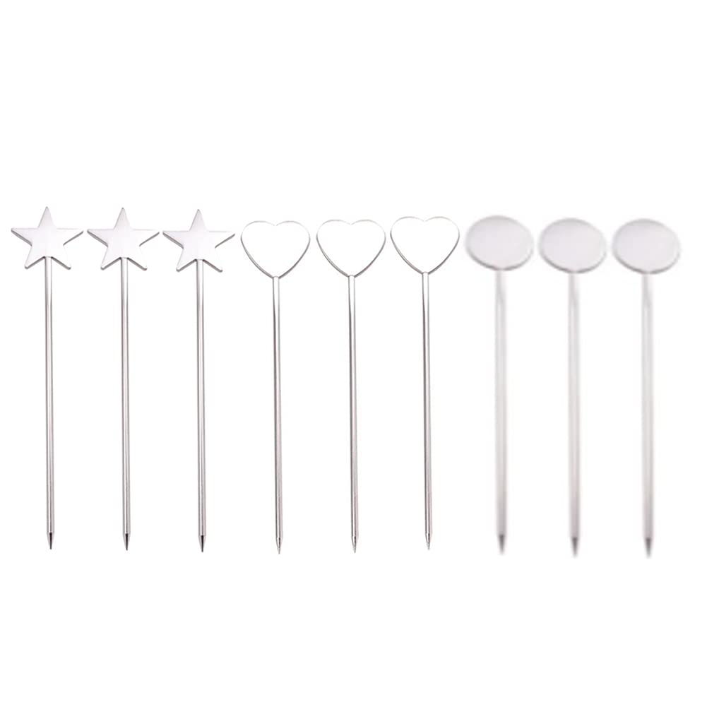 ARFUKA 9pcs Stainless Steel Cocktail Sticks Reusable Fruit Cocktail Picks Metal Martini Drinks Bloody Mary Skewers Appetizers Olive Picks