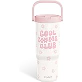 SANDJEST Mom Stainless Steel Straw Lid Tumbler 30oz with Carry Handle for Women, Cool Mom Club Insulated Travel Coffee Cup, Gift for Sports Outdoor Mother's Day Christmas Birthday