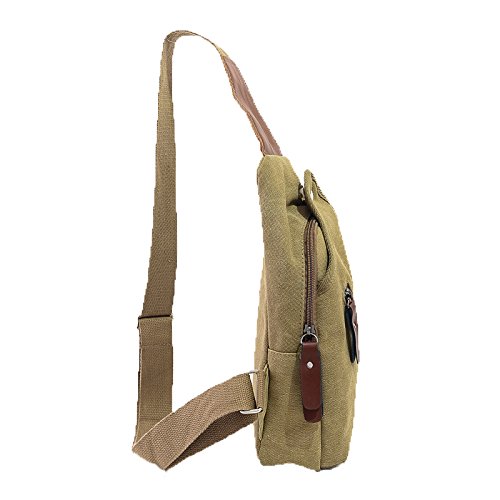 Aiyuda Men Women Canvas Unbalance Pack Crossbody Bag Sling Shoulder Chest Bag Rucksack Backpack for All Sports Khaki