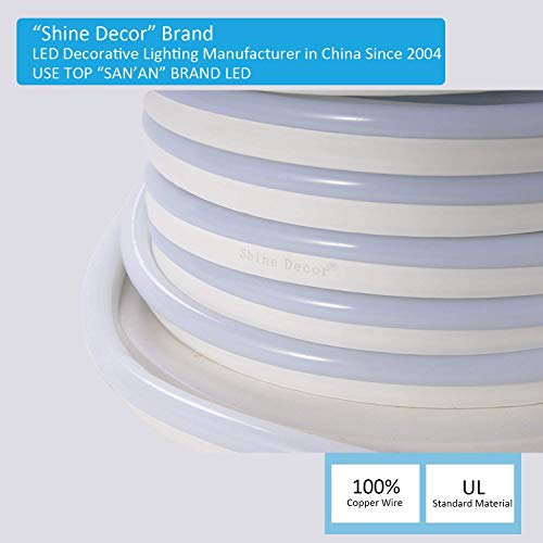 shine decor Led Neon Lights, dimmable 3000K Warm White Rope Lights, Update Waterproof 2835 120Leds/M, 50ft, 110V, Included All Necessary Accessories, Flex Durable for Outdoor Decor Or Commercial Use