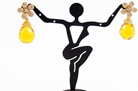 "Honey Pot" - 33 Carat Briolette Cut Citrine Earrings &amp; 22k Vermeil &amp; CZ Flowers