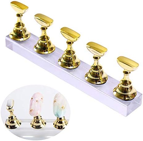 ネイルチップディスプレイ アクリルマニキュア工具 スタンドセット ネイルチップスタンド ネイル練習ハンドネイルエクササイズペデスタル ネイル用品 磁気 ネイルアート道具 サンプルチップ ネイルアート用品 5本セット ゴールド