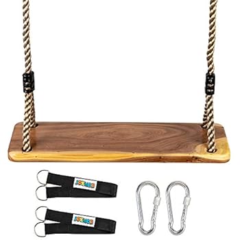 JOYMOR Wooden Tree Swing Seat for Kids and Adults, Wood Handing Swing with Adjustable Rope from 6.6ft-11.8ft for Indoor Outdoor Play