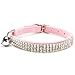CHUKCHI Soft Velvet Safe Cat Adjustable Collar Bling Diamante with Bells,11 inch for Small Dogs and Cats (Pink)