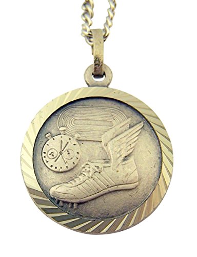 Nickel Silver Saint Christopher Track and Field Athlete Sports Medal Pendant, 3/4 Inch