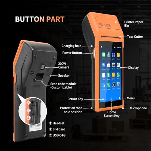 NETUM Handheld PDA Android 11.0 POS Terminal with Receipt Printer (P58-03) | Portable Barcode Scanner & Data Collector, Bluetooth USB WiFi BT4.0, Includes 58mm x 35mm Paper Scroll