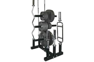 AmStaff Fitness Olympic Plate Tree & Bar Holder - Space-Saving Gym Organizer for Home and Commercial Use