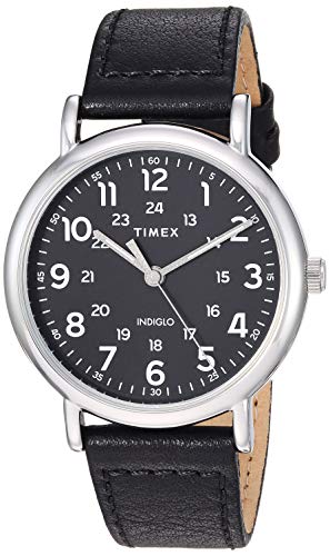 Timex Men's TW2T30700 Weekender 40mm Black/Silver-Tone Two-Piece Leather Strap Watch