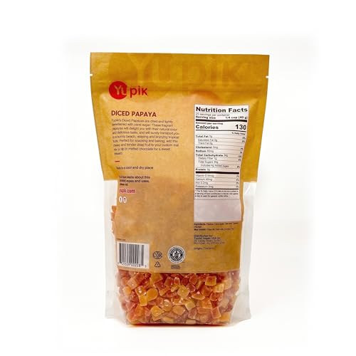 YUPIK DRIED PAPAYA, DICED, 2.2 LB, GLUTEN-FREE, VEGAN, KOSHER, SWEETENED TROPICAL DRIED FRUITS, CUBED PAPAYA PIECES, NO ADDED SULPHITES, FRUITY SNACKS, IDEAL FOR BAKING, TOPPING & INCLUSIONS