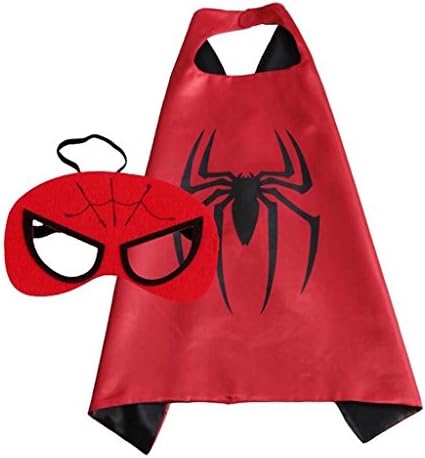 Superhero Cape and Mask Costume Set Boys Girls Birthday Halloween Play Dress Up (Spiderman)