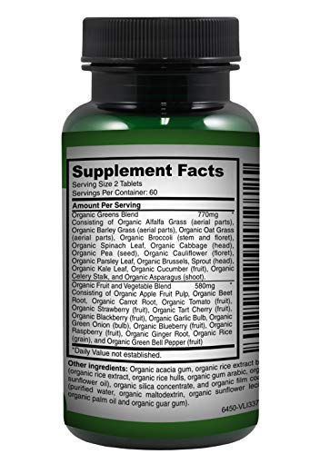 Non-GMO Amazing Organic Greens Superfood Supplement Tablets - 29 Organic Fruits & Vegetables for Dietary Health - Made in USA - Thumbnail 2