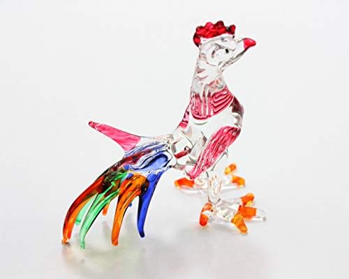 Bizbn Mini Rooster Glass Miniatures Figurines Collection Small Animal Chicken Dollhouse Decor Handmade DIY