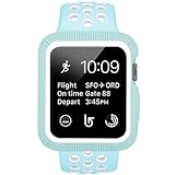 BRG for Apple Watch Case with Band, Shock-proof and Shatter-resistant Protective Case with Silicone Sport iWatch Band for Apple Watch Series 3/2/1 Sport and Edition 38mm S/M, Light Blue/White