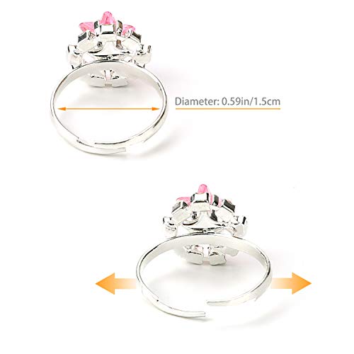 image for Hifot 12 pcs Girls Crystal Adjustable Rings, Princess Jewelry Finger R