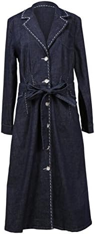 NONOSIZE Women's Long Sleeve Casual Long Buttons Down Denim Maxi Dress with V-neck and Belt