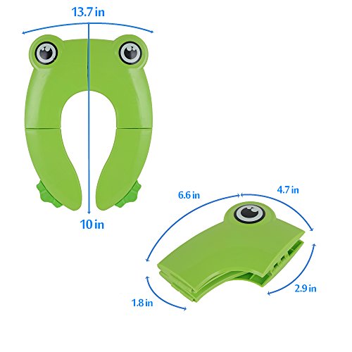 PITAYA Travel Portable Folding Potty Training Toilet Seat Cover, Non Slip Silicone Pads, Suitable for Kids Baby Boys and Girls (Green)