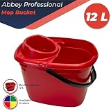Abbey 12 Litre Red Mop Bucket with Wringer Colour Coded Plastic Cleaning Bucket view 2