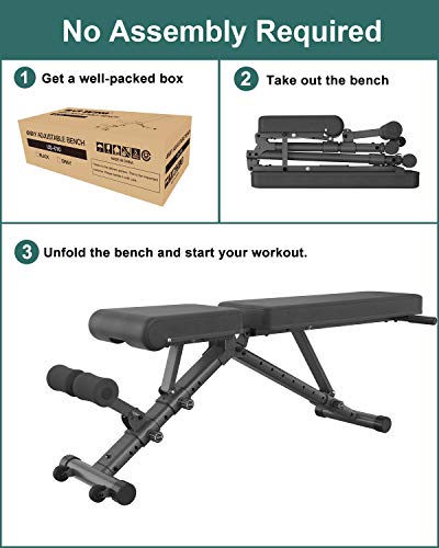 BARWING Adjustable Weight Bench- 800 lbs Folding Full Body Workout Bench with Dragon Flag, Automatic Lock Multi-Purpose Incline/Flat/Decline Bench for Home Gym Strength Training Black-Black - Thumbnail 2