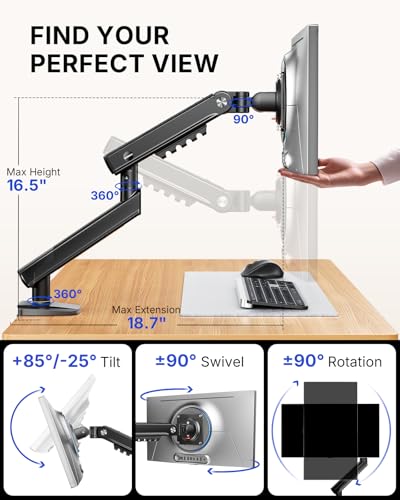 HUANUO Supporto Monitor per Schermi 13–32", Braccio Monitor MechaSpring (Inclinabile/Girevole/Rotante), FlowLift Pro Montaggio VESA senza Attrezzi, base con Morsetto a C o Passacavo, Carico Max. 9 kg