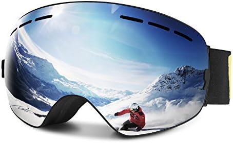 ALTMAN OTG Ski Goggles, Outdoor Sports Snow Snowboard Goggles with Anti-Fog UV Protection Interchangeable Spherical Frameless Lens, Windproof for Motorcycle Bicycle Skiing Skating (Silver)