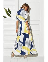 Techine - Vestido sexy de cuello en V con botones sueltos y mangas enrollables