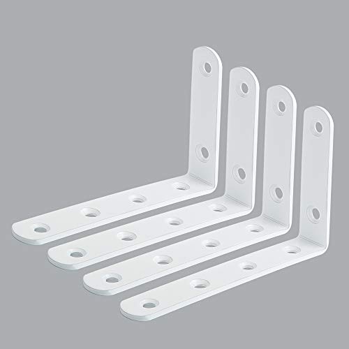 Alise 4 Pcs Shelf Bracket Stainless Steel Brackets Heavy Duty Corner Brace Support Wall Hanging 5x3 Inch,Bright White Finish