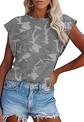 FISACE Womens Summer Crew Neck Cap Sleeve Tank Tops
