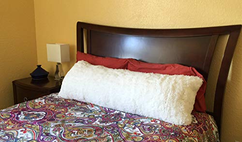 Luxurious Faux Fur Body Pillow Cover with Long Hair, Removable with Sturdy Zipper Closure, Ultra Soft For More Comfort and Fits up To 20 X 54 in Body Pillow (Choice of Colors) (White)