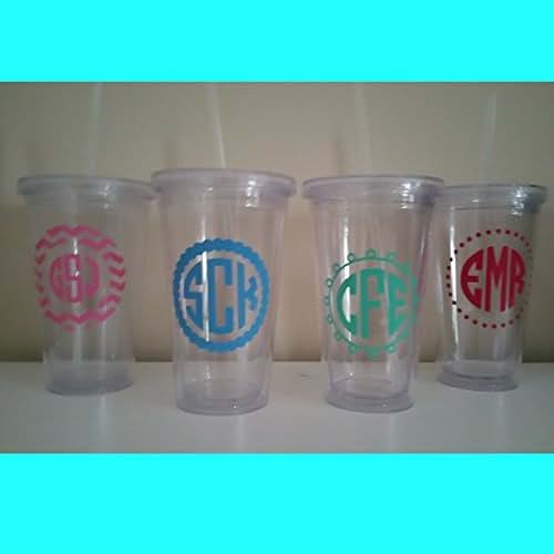16 oz circle monogram tumbler with straw monogram tumbler