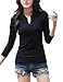 Smartprix Womens Cotton Long Sleeve t Shirts Solid Color Casual V Neck Polo T Shirt Tops