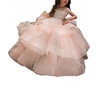 WDE Long Pink Little Girls Pageant Dresses for Wedding Kids First Communion Prom Ball Gown Size 8