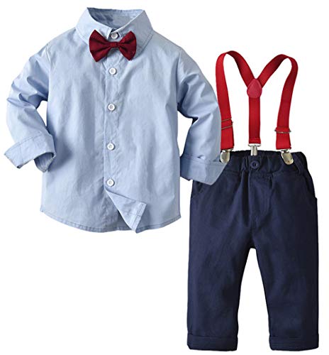 Toddler Dress Suit Baby Boys Clothes Sets Bowtie Shirts + Suspenders Pants 3pcs Gentleman Outfits Suits 6Month - 6Years (Blue003, 3T)