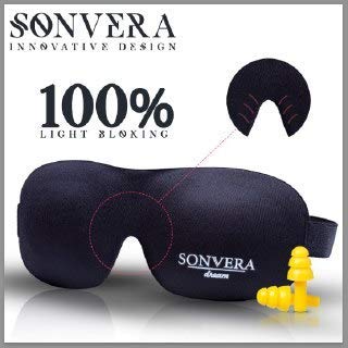 SONVERA Sleep Mask with Silicone Ear Plugs, Breathable 3D Contoured Night Eye Mask, Comfort Sleeping Night Masks, Best Eye Cover, Blindfold, Beauty Travel Blackout Eye Masks for Women & Men Black