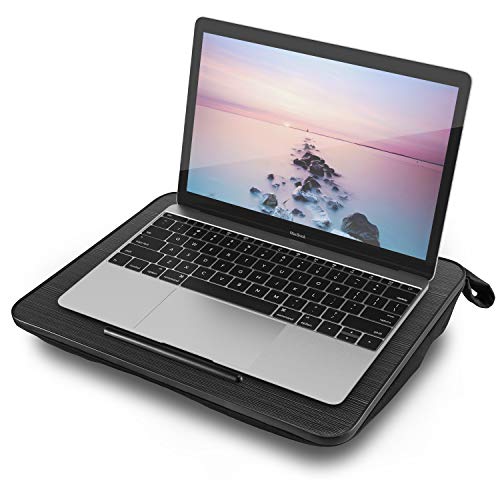 Lap Desk NNEWVANTE Laptop Desk for Adults Fits up to 15.6in Portable Knee Table Tray with Bean Bag Foam Cushion Pillow for Computer MacBook Tablet iPad,2 Pockets (Black)