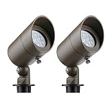Lumina 4W LED Landscape Lights Cast-Aluminum Waterproof Outdoor Low Voltage Spotlights for Walls Trees Flags Light with Warm White 4W MR16 LED Bulb and ABS Ground Stake Bronze SFL0101-BZLED2 (2PK)