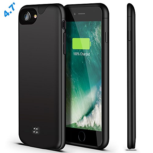 iPhone 8/7 Battery Case,Fit Lightning Headphone,U-good 2700mAh Ultra Slim Portable Charging Case for iPhone 7 8(4.7in) Battery Charger Case Battery Pack,100% Extra Battery / Lightning Port Input-Black