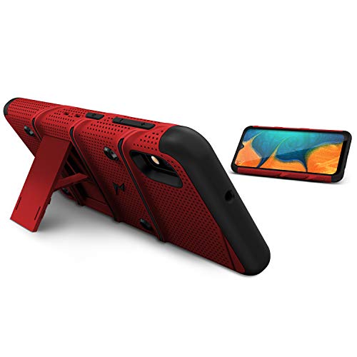 ZIZO Bolt Series Samsung Galaxy A10e Case | Heavy-Duty Military-Grade Drop Protection w/Kickstand Included Belt Clip Holster Tempered Glass Lanyard (Red/Black)