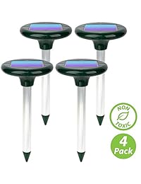 Estacas de repelente solar topo de Otdair, repelente de roedores ultrasónico, repelente de topo parásito al aire libre, cazador Gopher, púas repelente de vole para patio, césped, jardín, paquete de 4