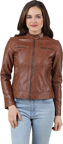 veeba world classy & stylish brown pu faux leather jacket for women &girls