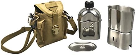 Jolmo Lander G.I.Military Canteen Cookware Set Camping Canteen Mess Kit Stainless Steel Canteen with Cup,Lid,Stove,Pouch