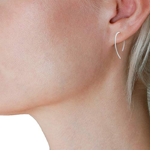 Humble Chic Upside Down Hoops - Hypoallergenic Lightweight Open Wire Needle Drop Dangle Threader Earrings, 925 White - 1", Sterling Silver-Electroplated - Thumbnail 2