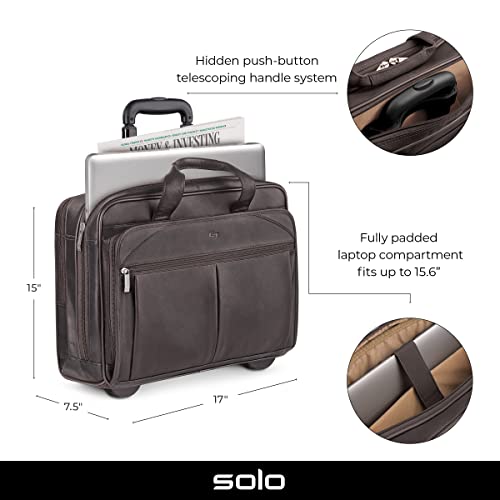 Solo New York Walker Leather Rolling Laptop Bag, Espresso Pricepulse