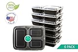 Meal Prep Containers | 3 Compartment | USA Made | Bento Box | 6 Pack Food Storage Lunchbox