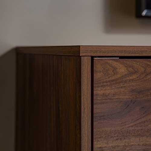 Walker Edison Saxon Mid Century Modern Glass Shelf TV Stand for TVs up